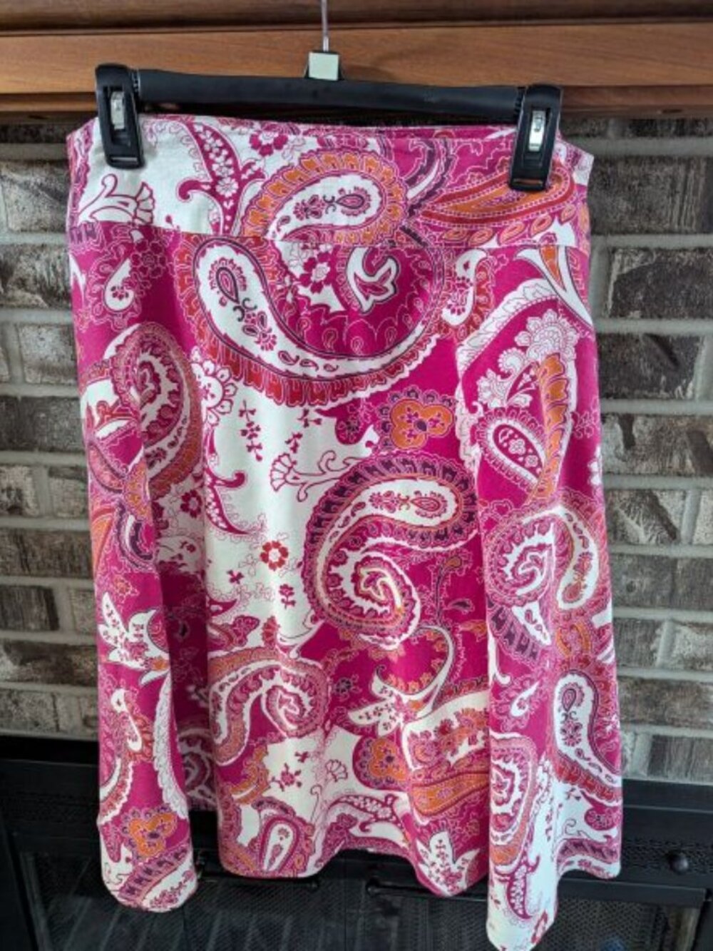 Liz Claiborne Swing Midi Skirt Pink Paisley Linen/Cotton Size 10